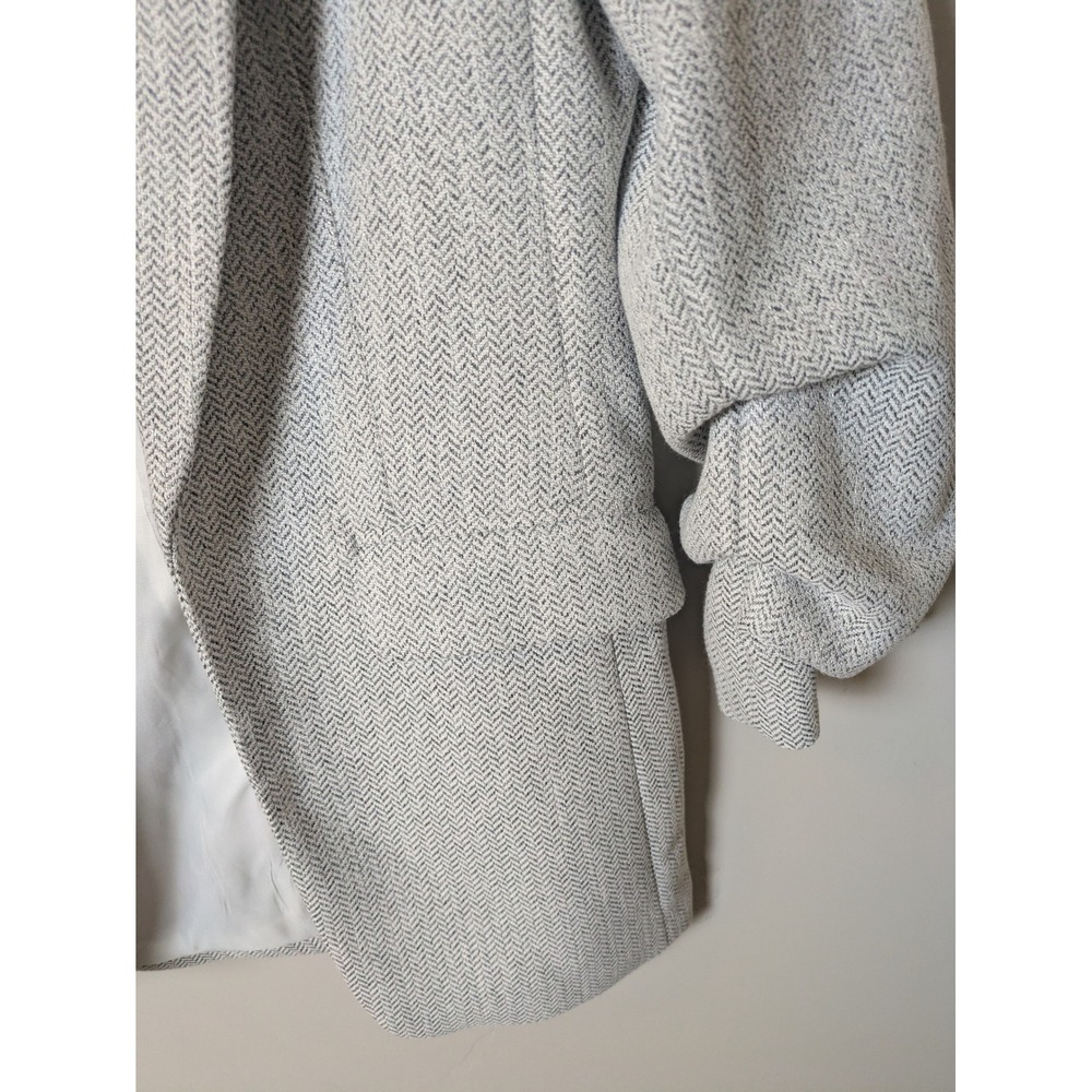 H&M Women's Size XS Tweed Herringbone Blazer Jacket Light Gray Ruched Sleeve - Picture 5 of 9